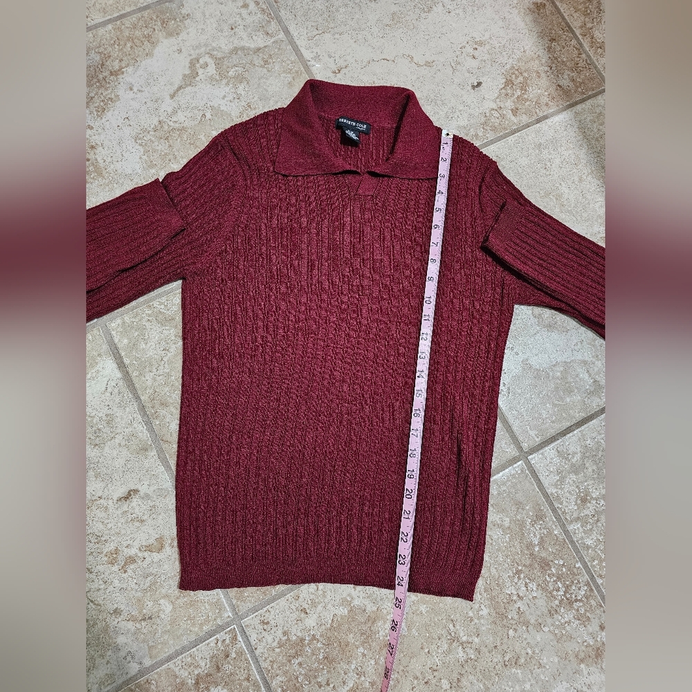 Kenneth Cole New York Men Size M Ribbed Sweater Red Knit Long Sleeve Investment - Picture 7 of 7